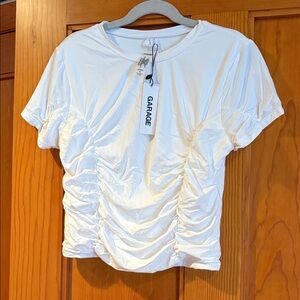 Garage Short Sleeve White Ruched Tee NWT